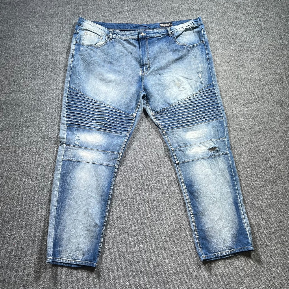 Southpole Mens 46x32 Straight Jeans Blue Ribbed Moto Denim Stretch Distressed